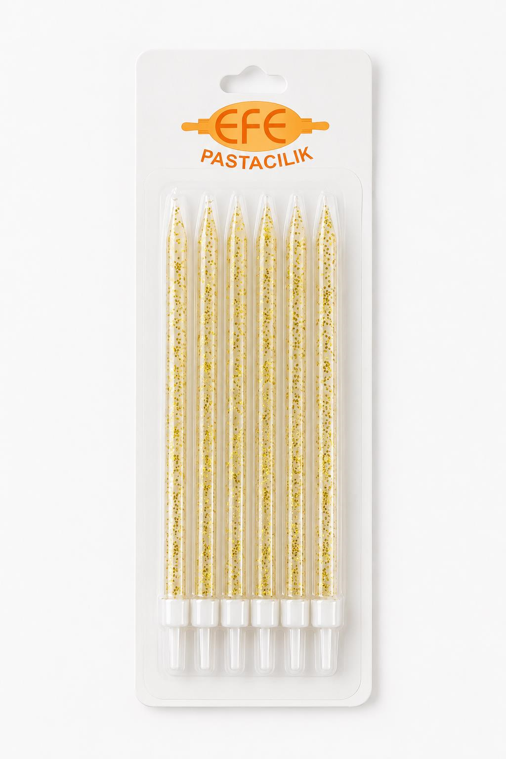 Beyaz Gold Simli Uzun Pasta Mumu 17 Cm