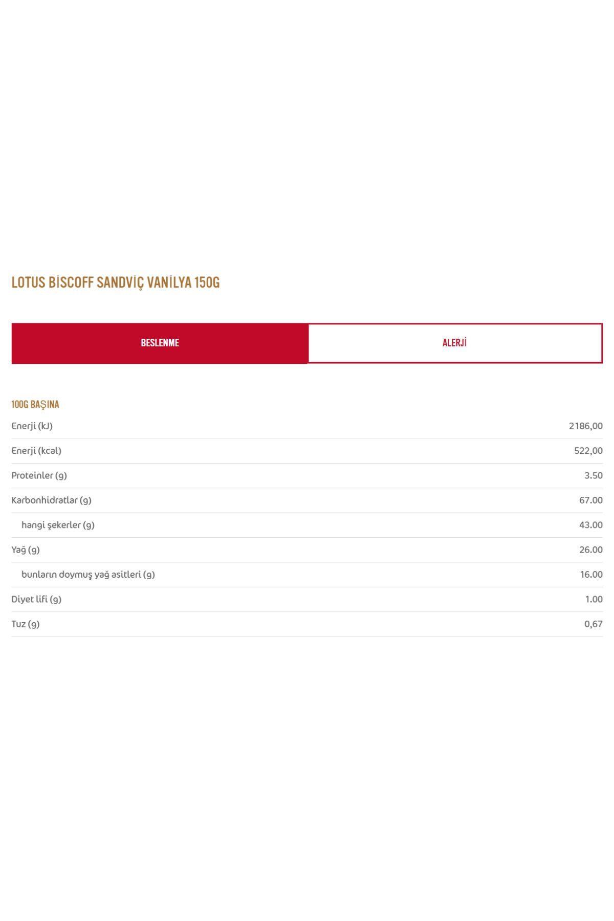 Lotus Biscoff Vanilya Kremalı Sandviç Bisküvi 150 gr x 3 adet