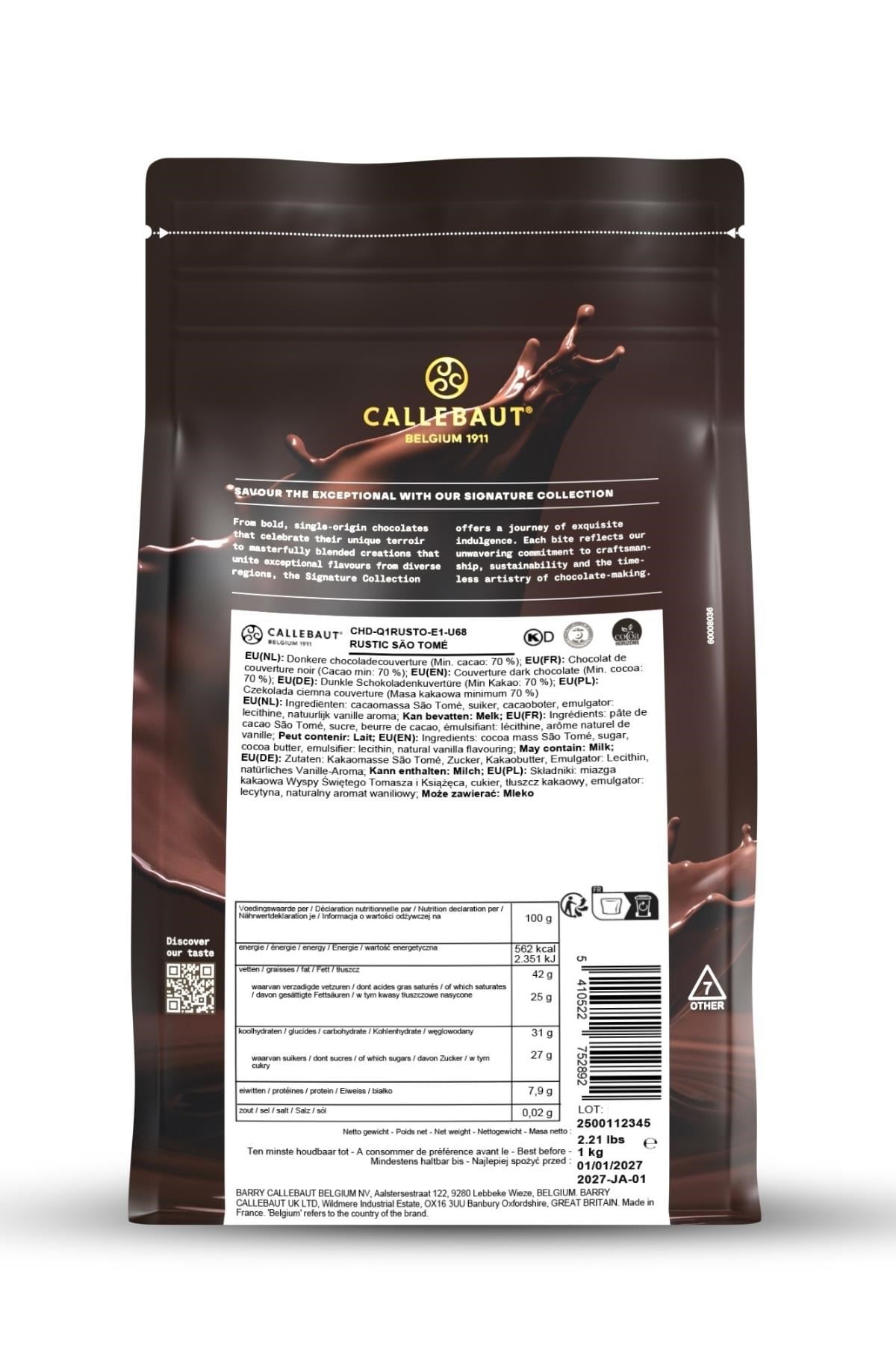 Callebaut Signature Collection Rustic São Tomé Bitter Çikolata 1 Kg