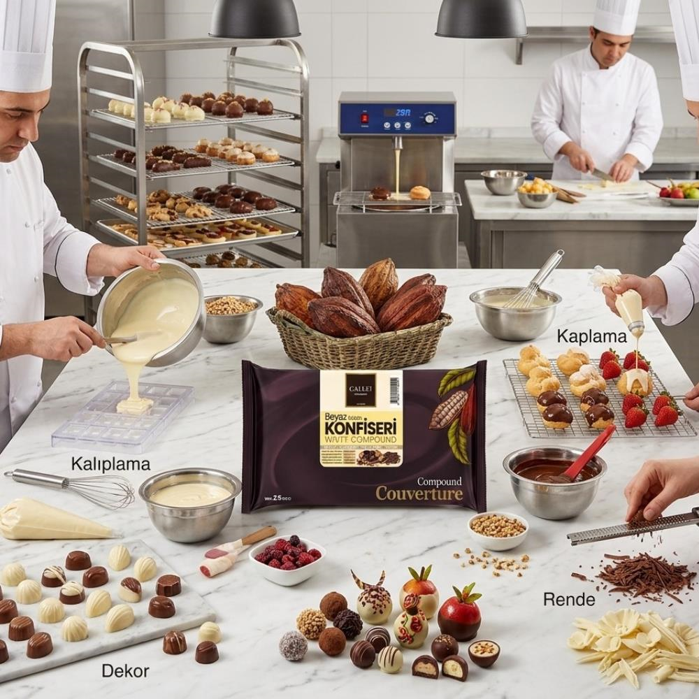 Callei Chocolate Beyaz Konfiseri Kokolin Blok 2,5 kg - Pasta, Tatlı ve Dekor Kaplamaları için Yoğun Beyaz Kokolin
