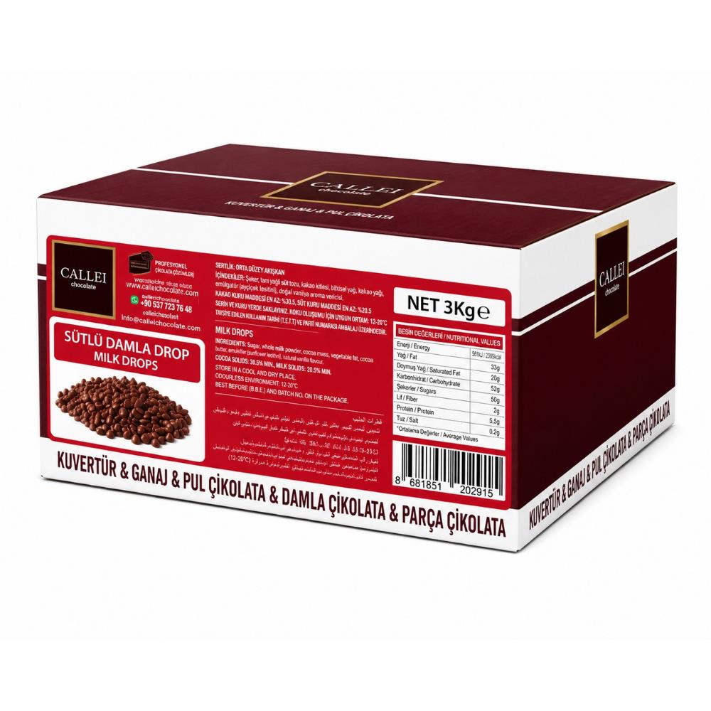 Callei Chocolate Sütlü Damla Çikolata 3 kg - Pasta, Kurabiye ve Tatlı Tarifleri için Profesyonel Sütlü Çikolata