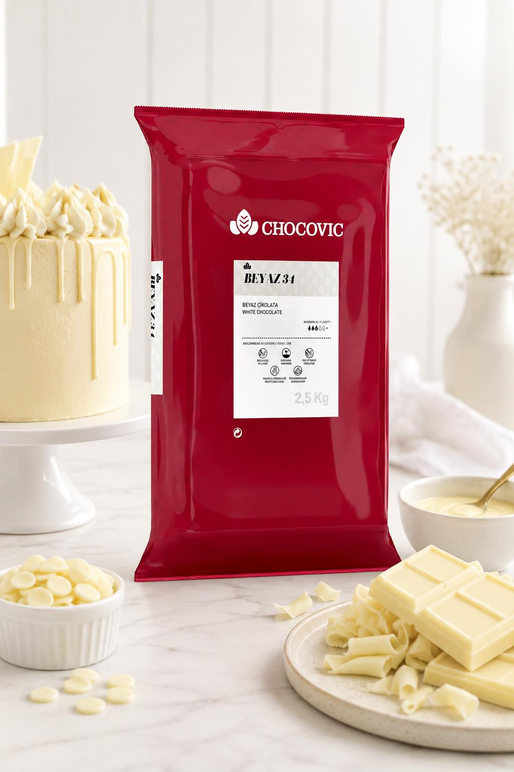 Chocovic Beyaz Kuvertür Blok Çikolata 2,5 Kg