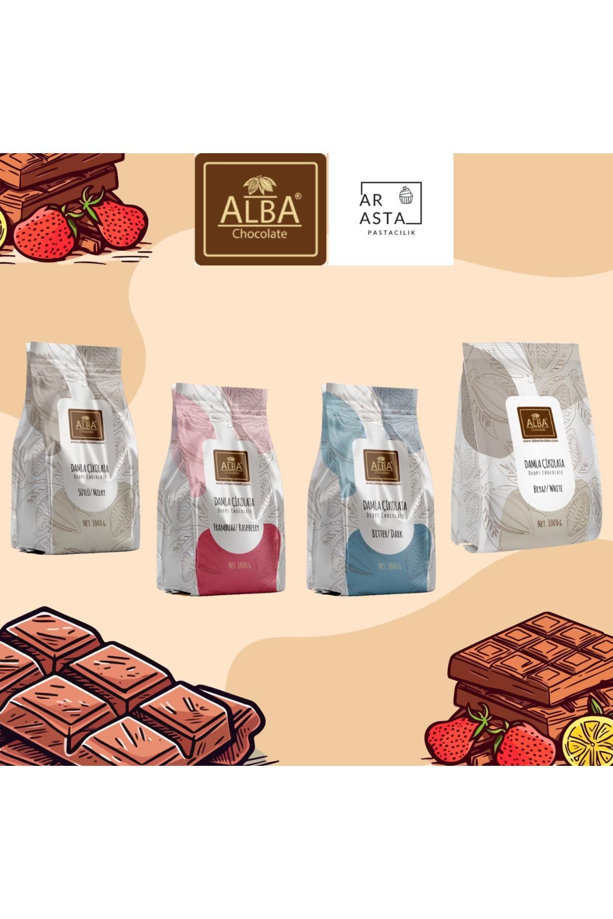 Damla Çikolata Kokolin 4 Lü Set Sütlü-bitter-fildişi-frambuaz 4 X 1 Kg