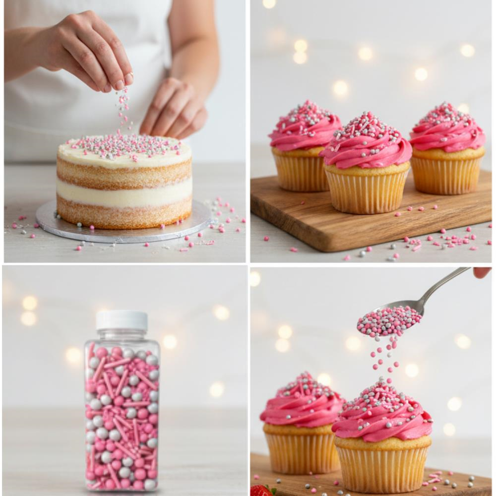 Dr. Gusto Dekoratif Şeker Pembe 250 gr - Pasta, Cupcake ve Tatlı Süslemeleri için Dekoratif Şeker