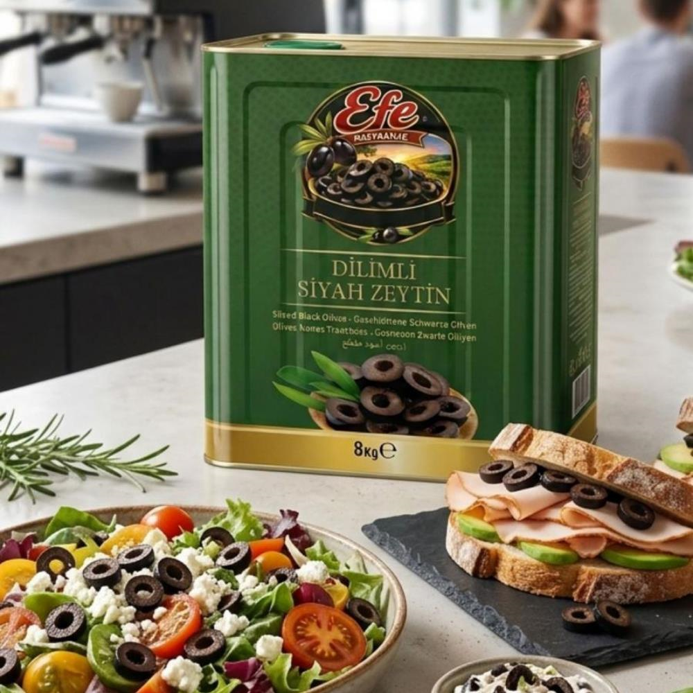 Efe Pastacılık Dilimli Siyah Zeytin 8 kg - Pizza, Poğaça ve Pastane Ürünleri için Hazır Dilim Siyah Zeytin