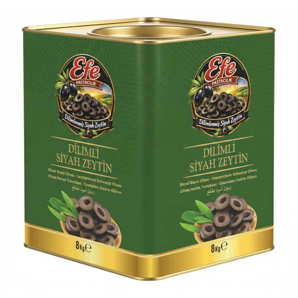 Efe Pastacılık Dilimli Siyah Zeytin 8 kg - Pizza, Poğaça ve Pastane Ürünleri için Hazır Dilim Siyah Zeytin