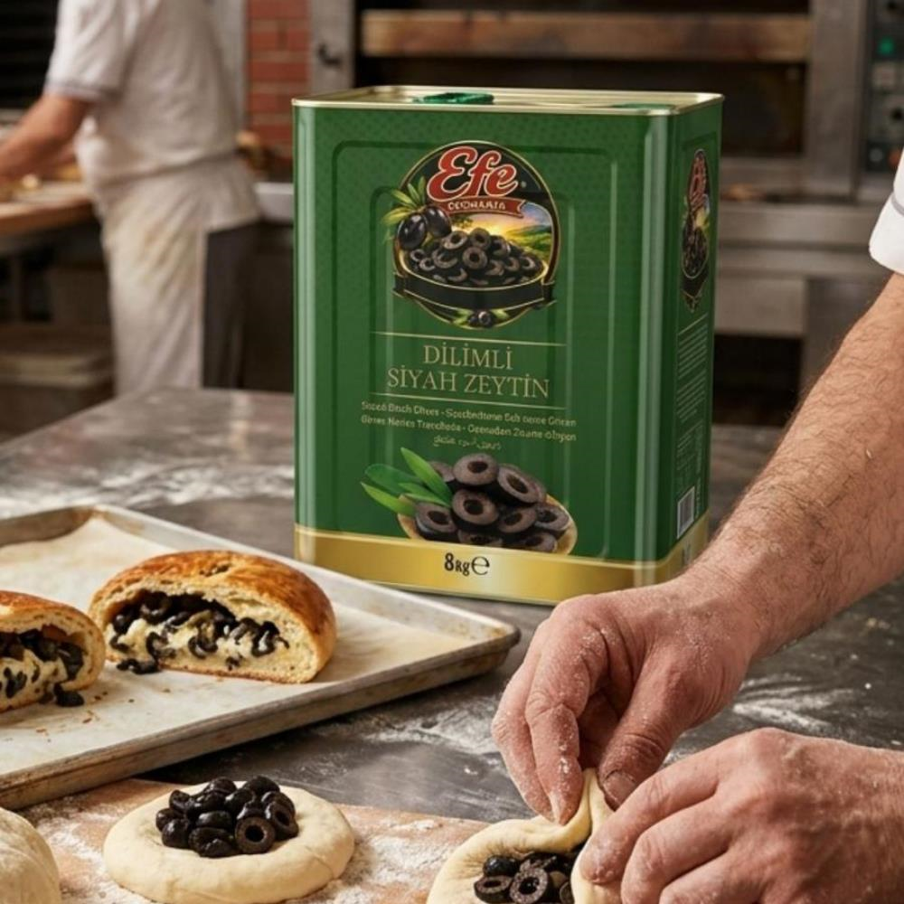 Efe Pastacılık Dilimli Siyah Zeytin 8 kg - Pizza, Poğaça ve Pastane Ürünleri için Hazır Dilim Siyah Zeytin