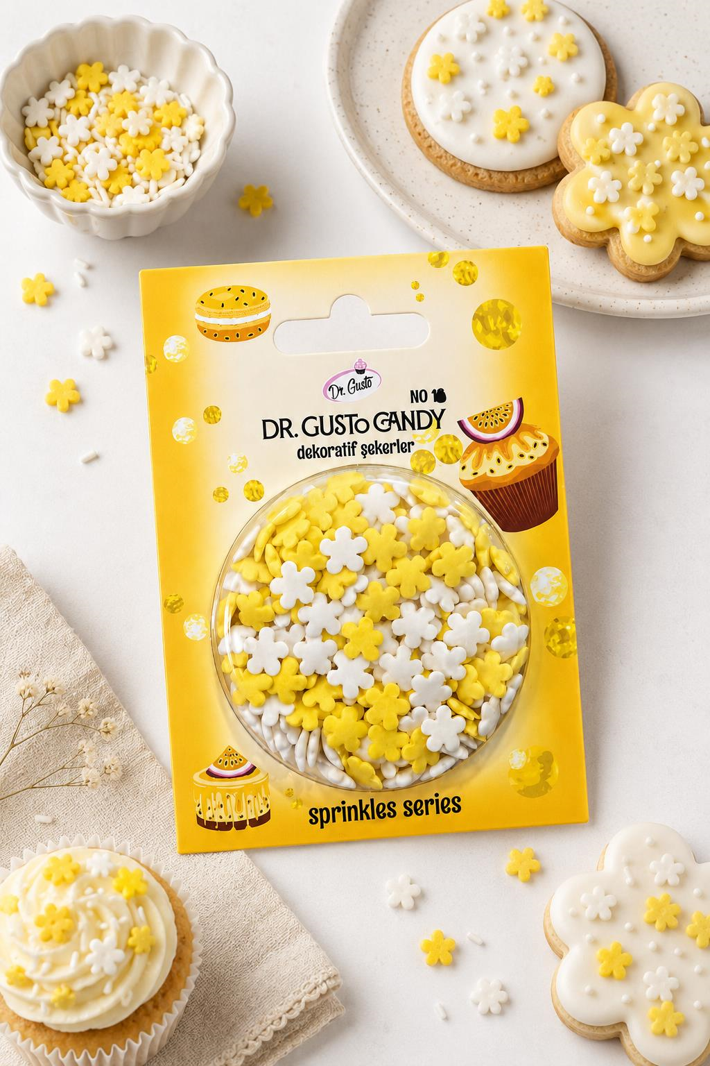 Dr. Gusto Sarı Beyaz Papatya Pasta Süsleme Şekeri