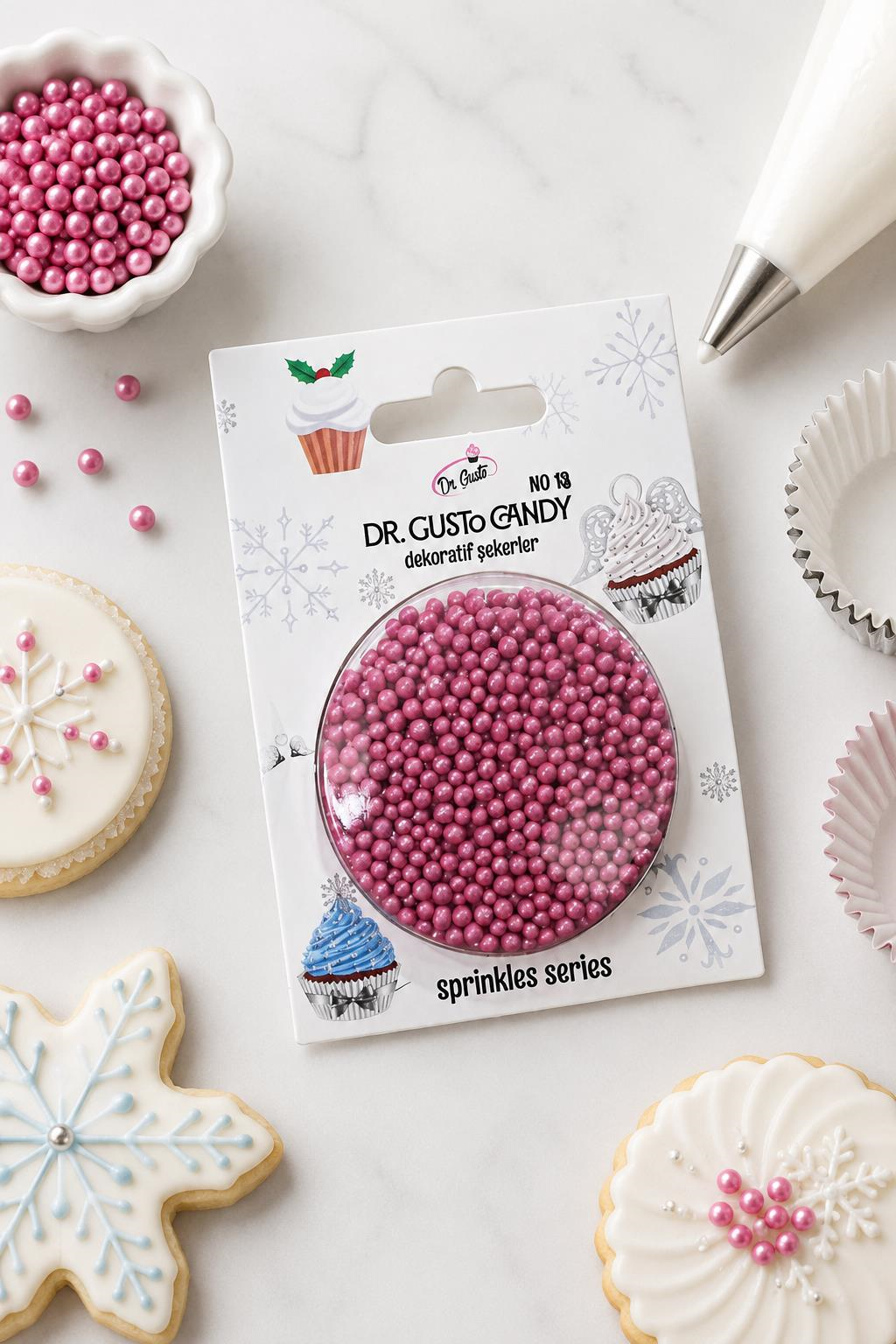 Dr. Gusto 2 mm Pembe Boncuk Pasta Süsleme Şekeri
