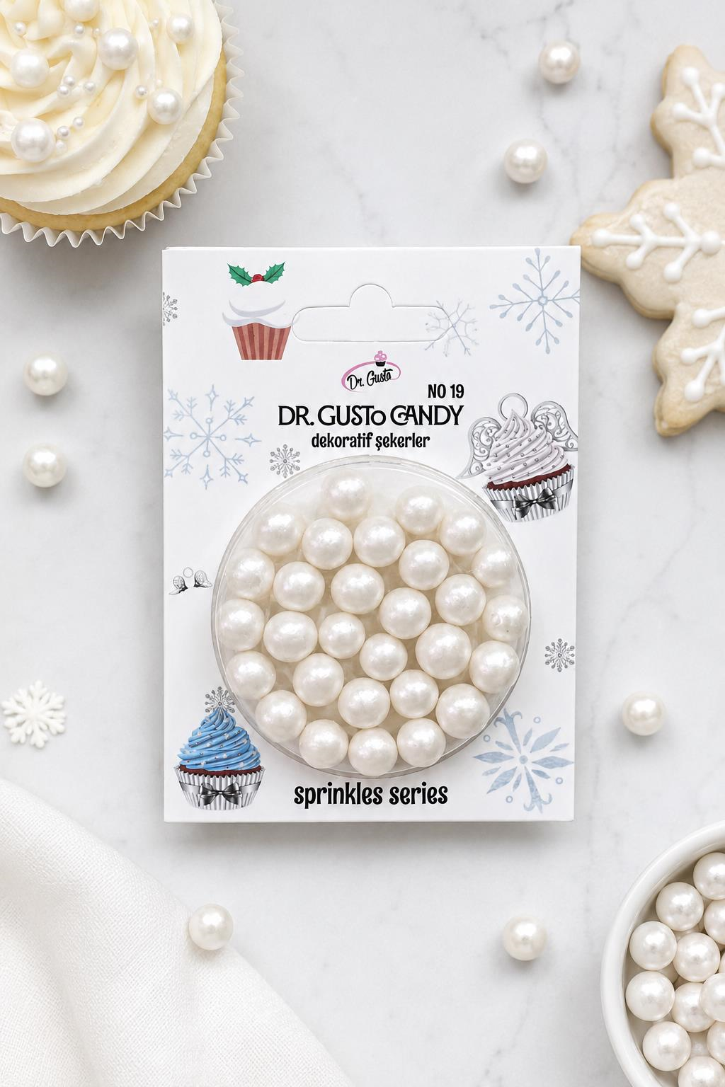 Dr. Gusto 8 mm İnci Beyazı Candy Boncuk Pasta Süsleme Şekeri
