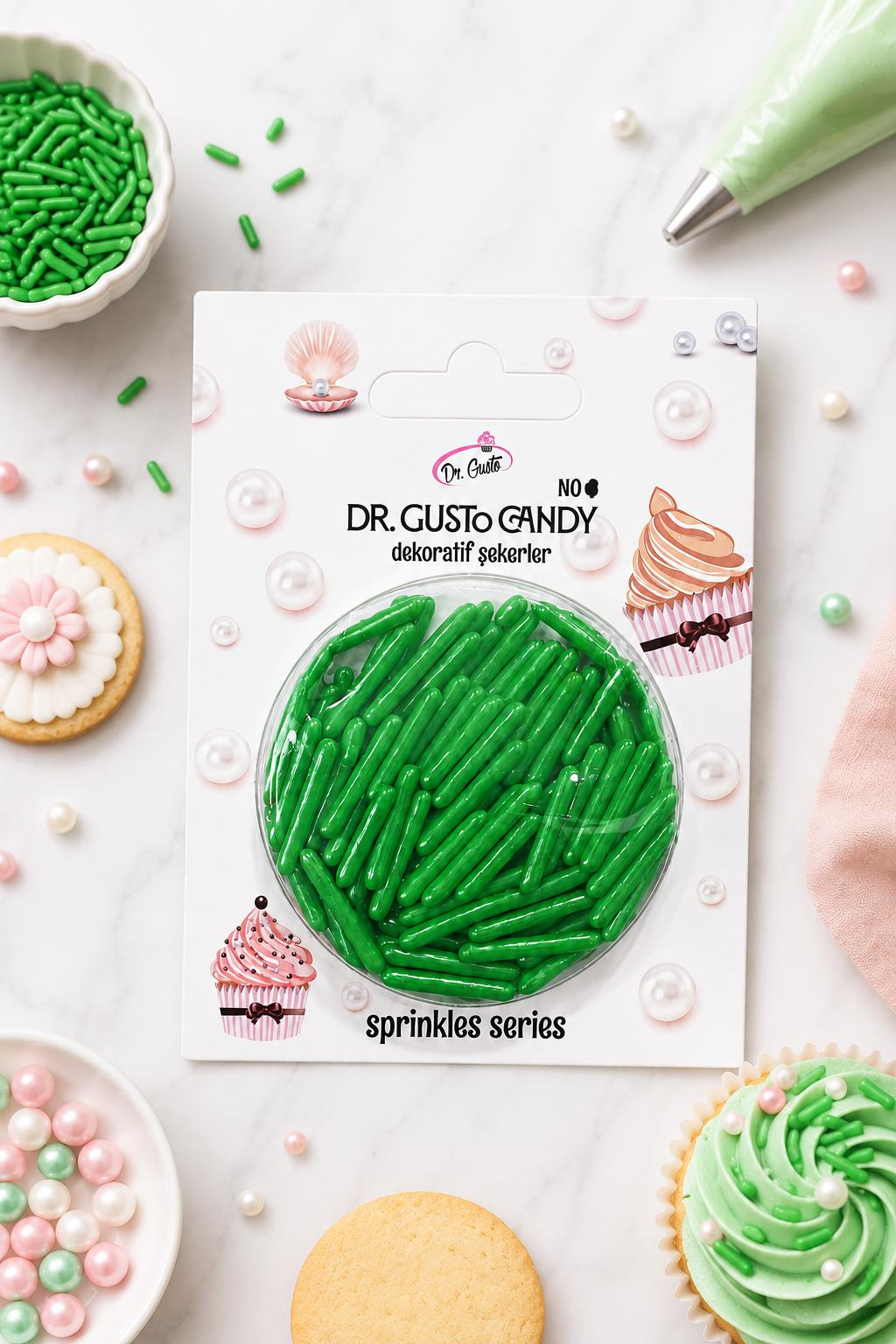 Dr. Gusto Yeşil Uzun Çubuk Pasta Süsleme Şekeri