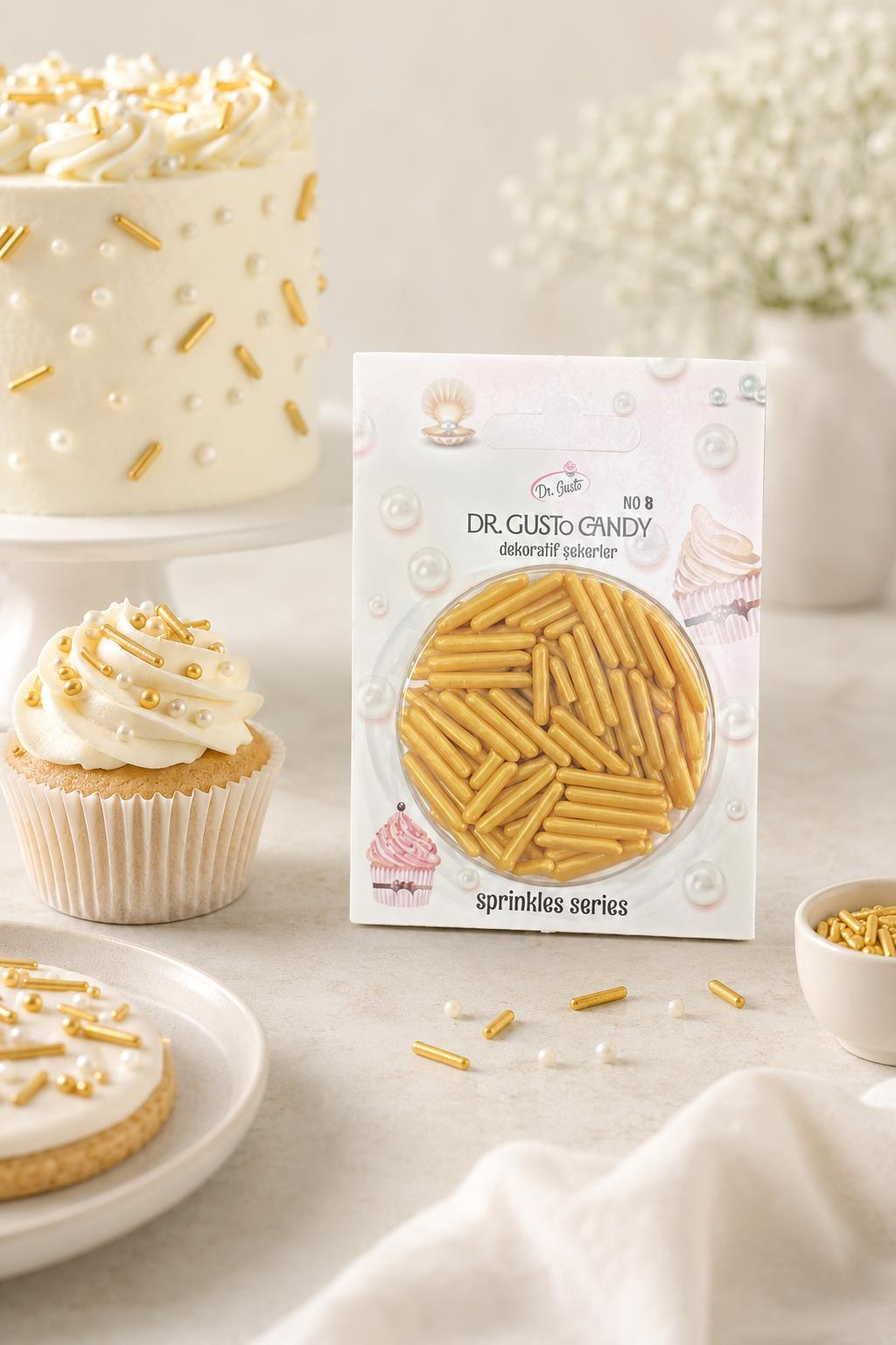 Dr. Gusto Spagetti Şekilli Altın Pasta Süsleme Şekeri