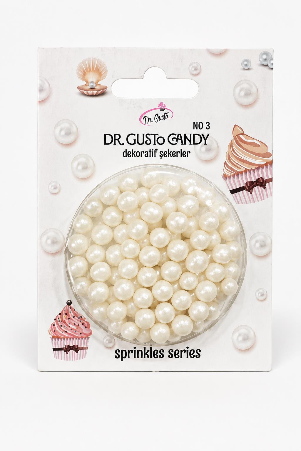 Dr. Gusto 6 mm İnci Beyazı Candy Boncuk Pasta Süsleme Şekeri
