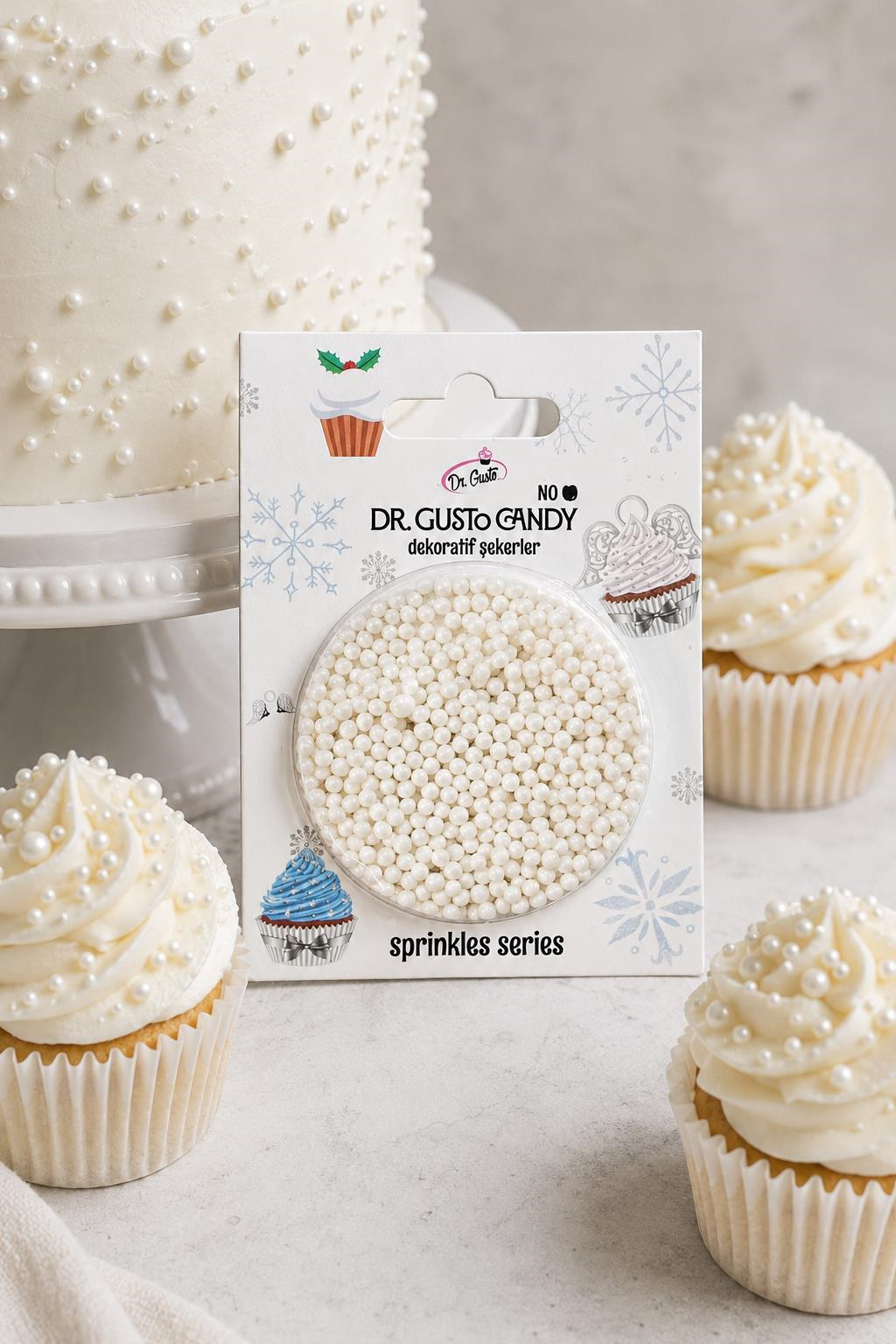 Dr. Gusto 2 mm Beyaz Boncuk Pasta Süsleme Şekeri