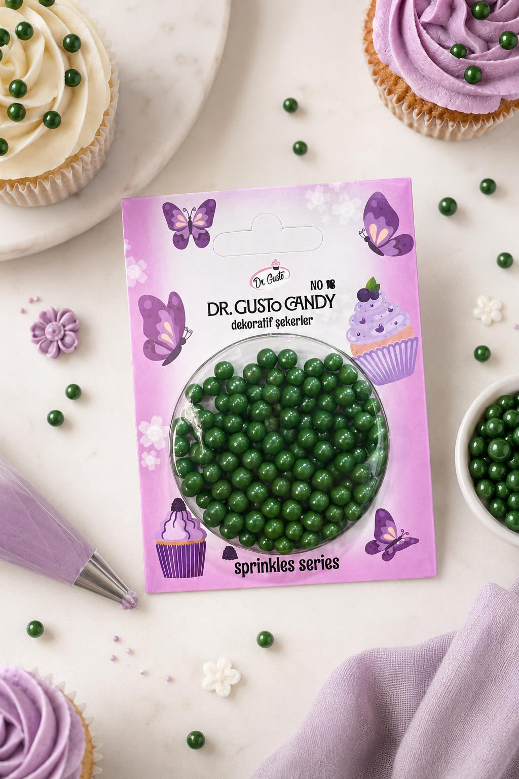 Dr. Gusto 4 mm Koyu Yeşil Boncuk Pasta Süsleme Şekeri