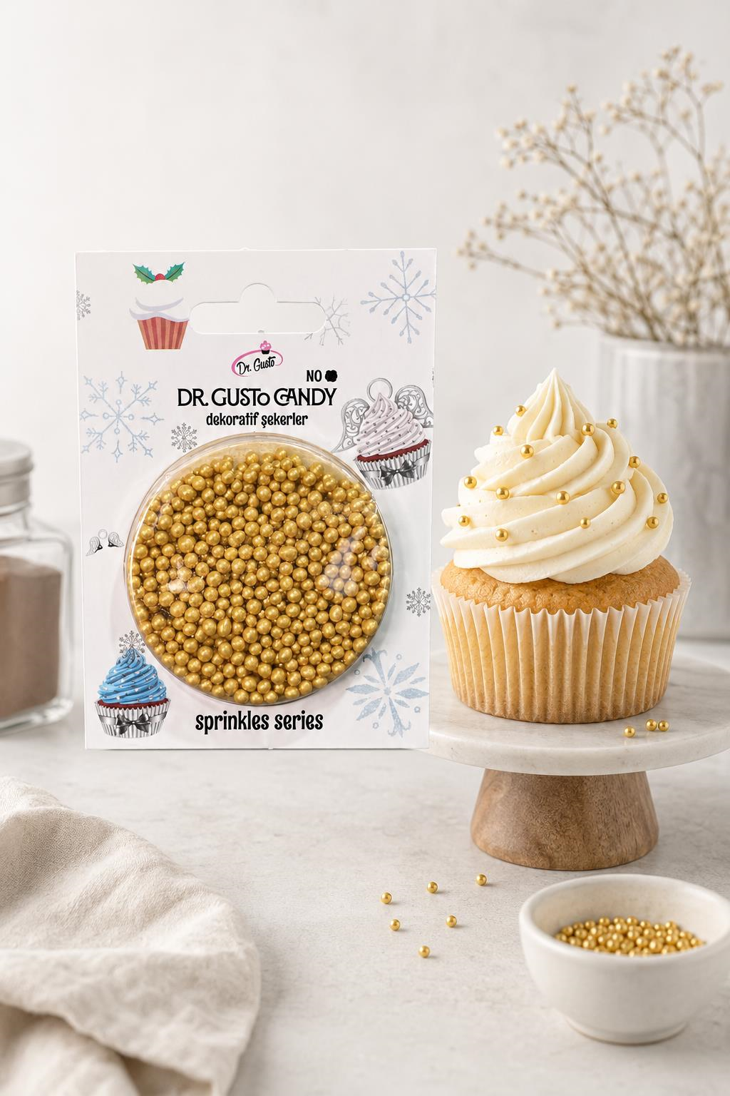 Dr. Gusto 2 mm Candy Altın Boncuk Pasta Süsleme Şekeri
