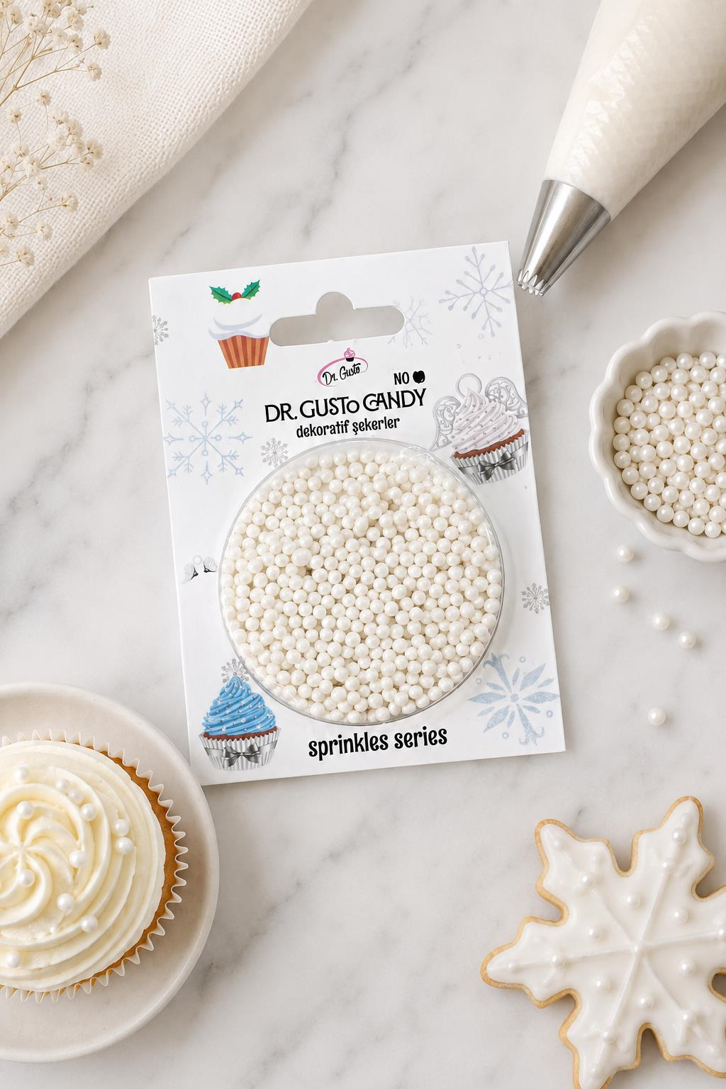 Dr. Gusto 2 mm Beyaz Boncuk Pasta Süsleme Şekeri