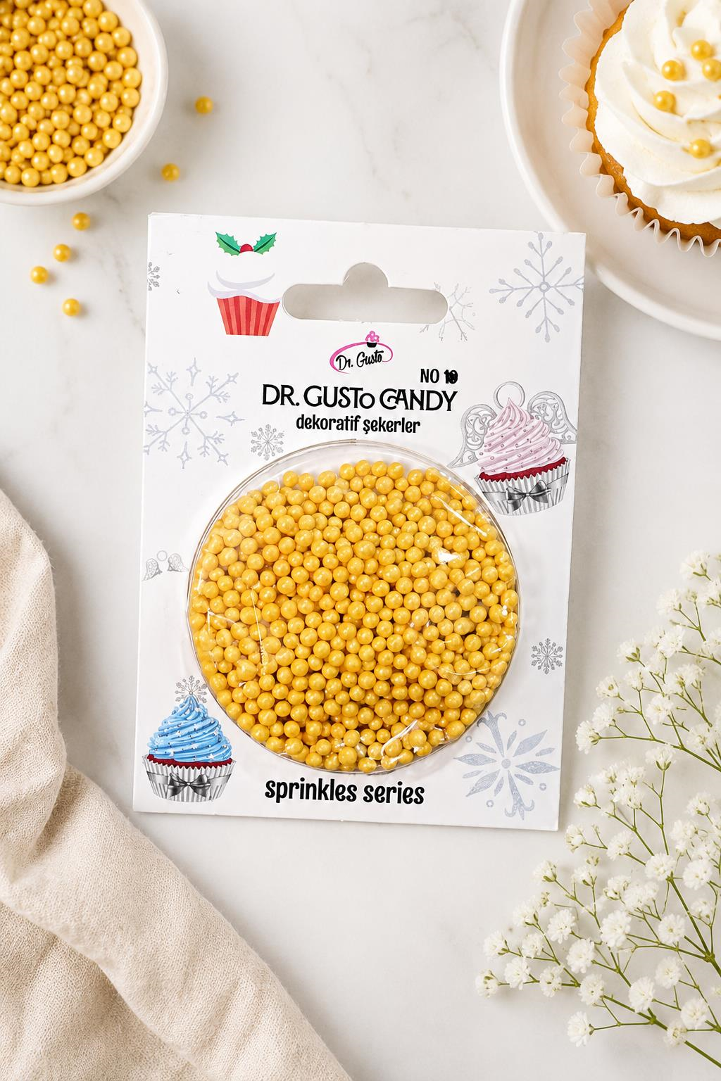 Dr. Gusto 2 mm Sarı Boncuk Pasta Süsleme Şekeri