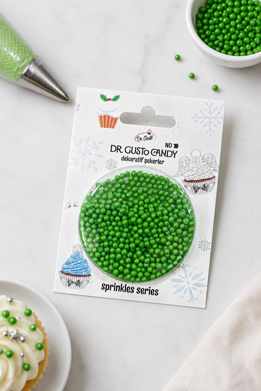 Dr. Gusto 2 mm Yeşil Boncuk Pasta Süsleme Şekeri
