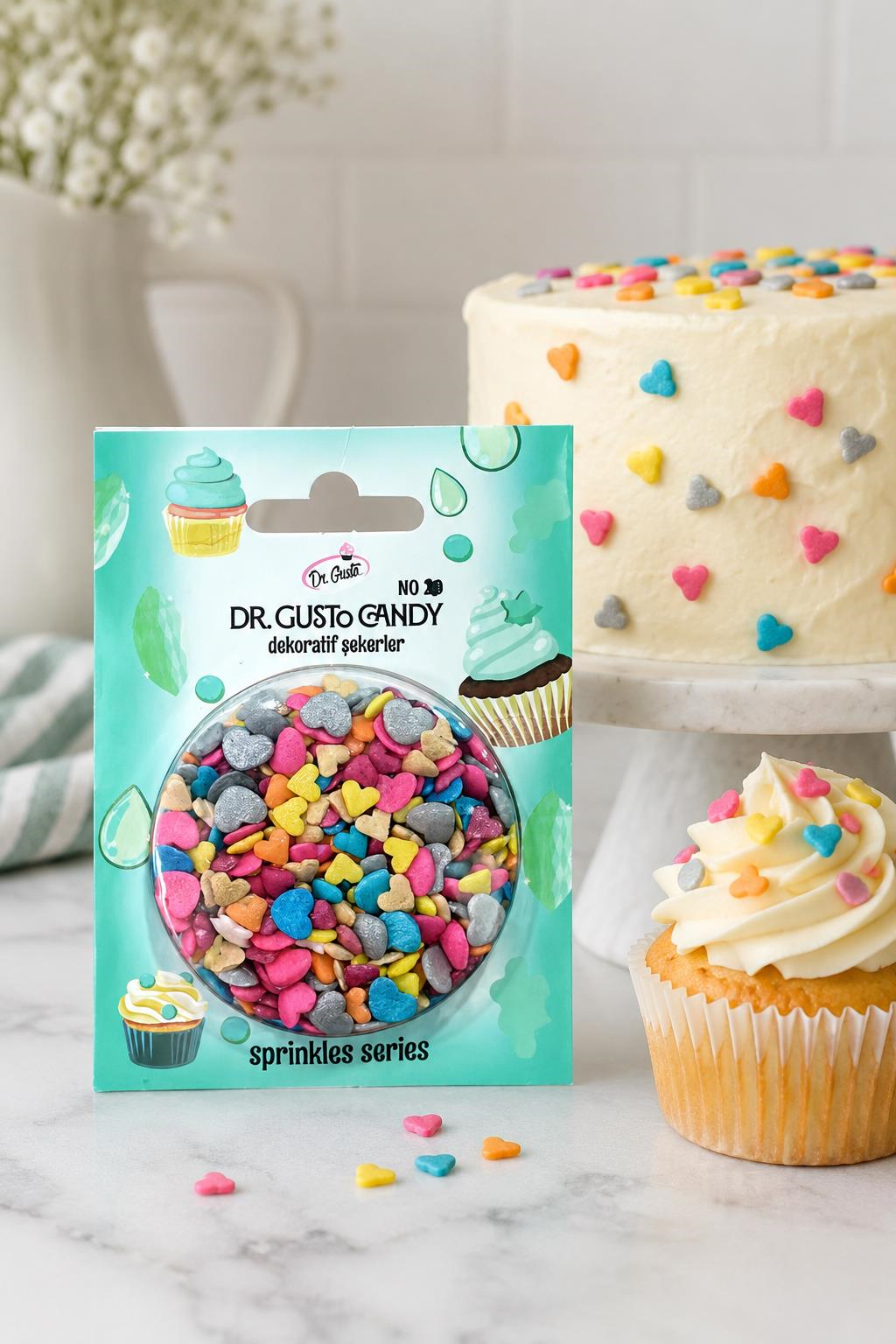Dr. Gusto Candy Minik Kalp Karışık Renkli Pasta Süsleme Şekeri