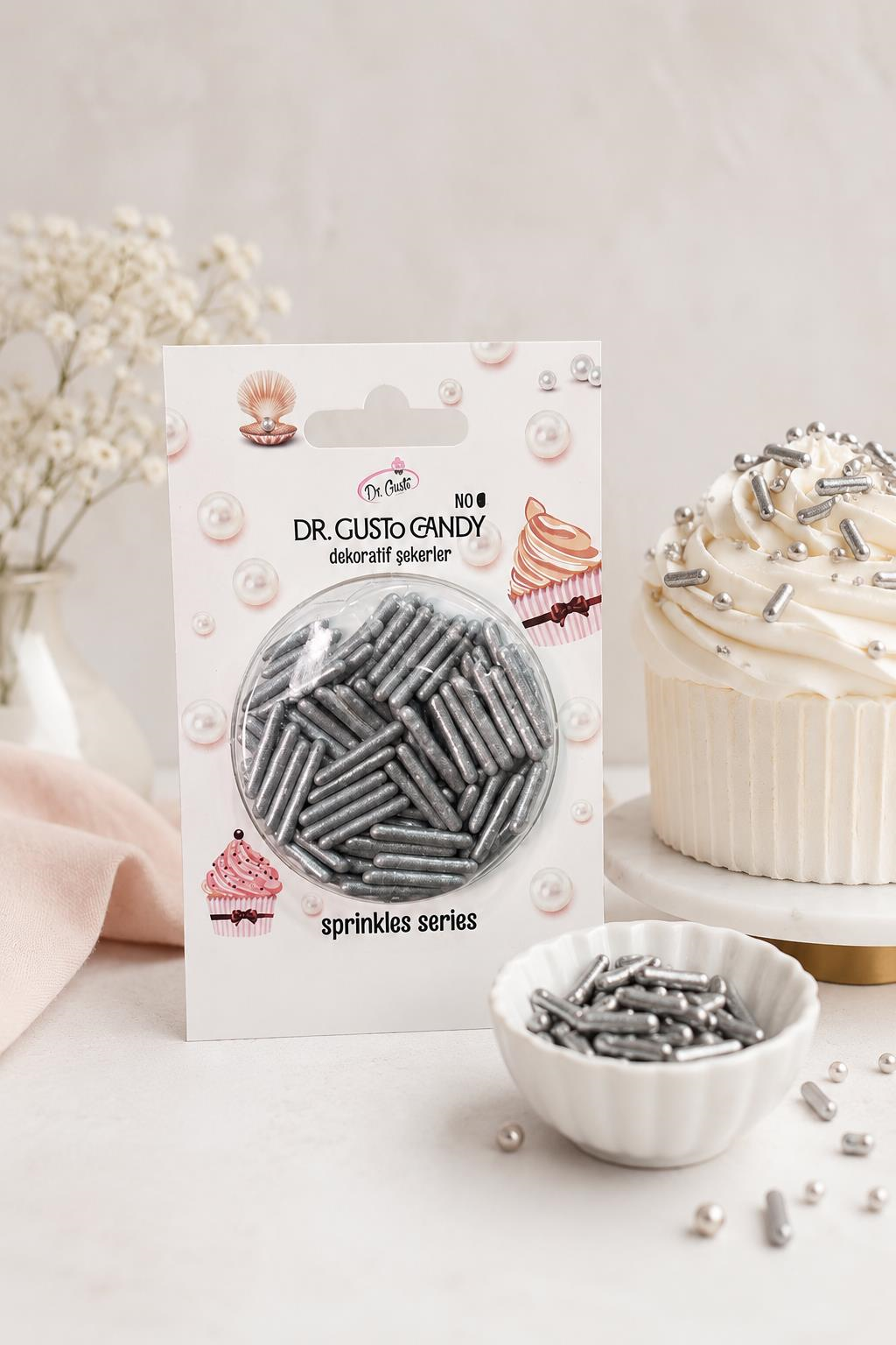 Dr. Gusto Gümüş Spagetti Çubuk Pasta Süsleme Şekeri