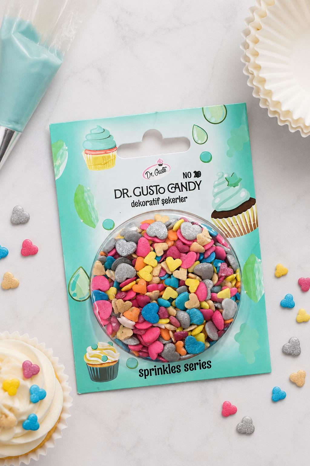 Dr. Gusto Candy Minik Kalp Karışık Renkli Pasta Süsleme Şekeri