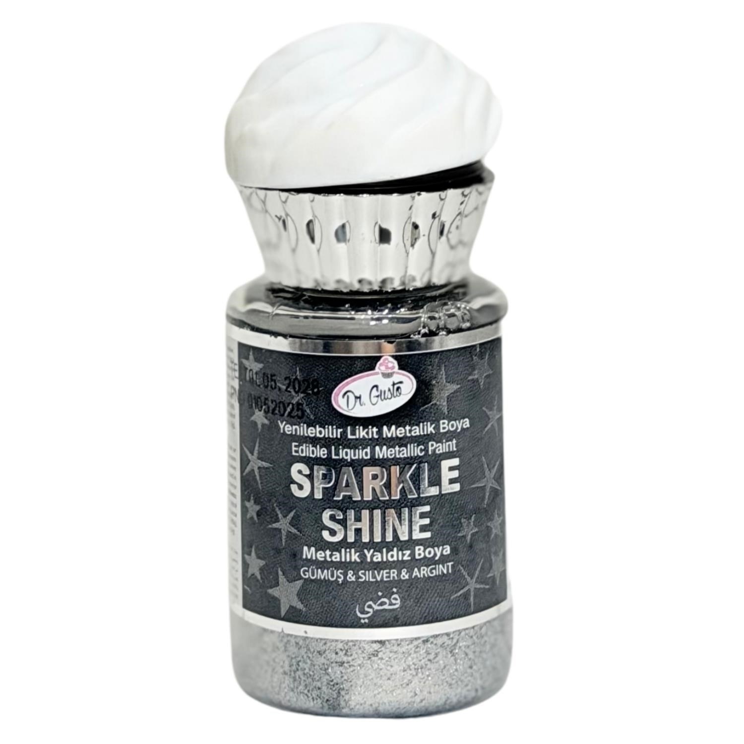 Dr. Gusto Sparkle Sıvı Metalik Boya Gümüş (Silver) Yenilebilir Pasta ve Tatlı Dekor Boyası