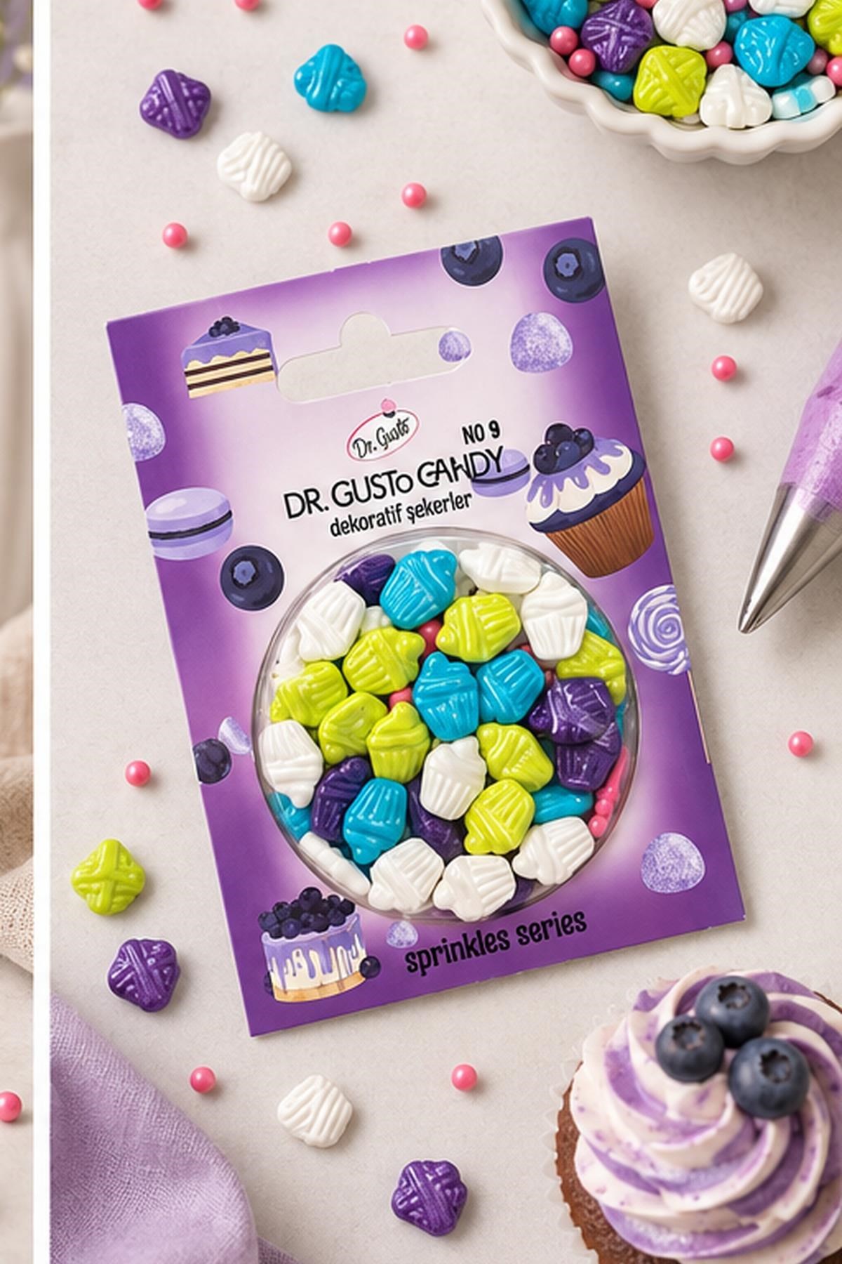 Dr. Gusto Karışık Renkli Cupcake Şekilli Pasta Süsleme Şekeri