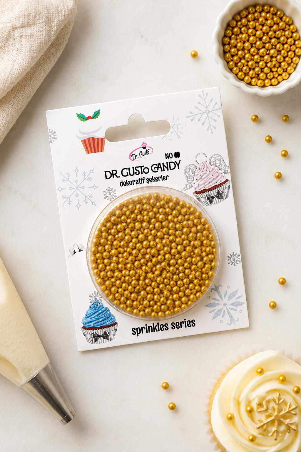 Dr. Gusto 2 mm Candy Altın Boncuk Pasta Süsleme Şekeri