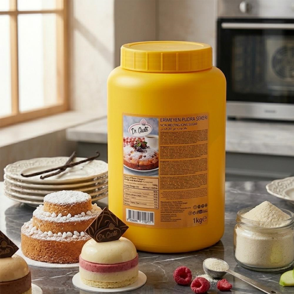 Dr. Gusto Erimeyen Pudra Şekeri 1 kg - Isıya Dayanıklı Pasta ve Tatlı Süsleme Pudra Şekeri