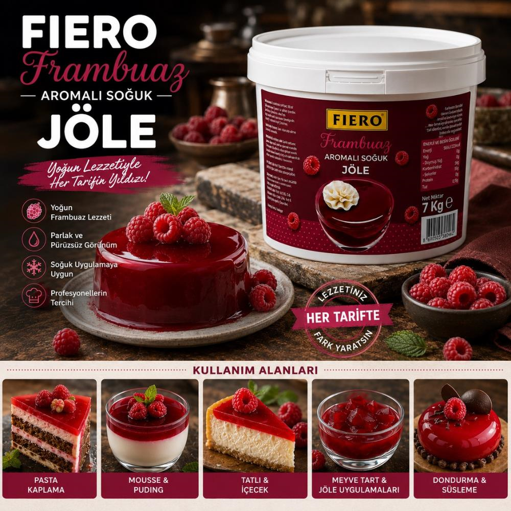 Fiero Soğuk Jöle Frambuazlı 7 kg - Pasta, Cheesecake ve Tatlılar için Profesyonel Parlak Pasta Jölesi