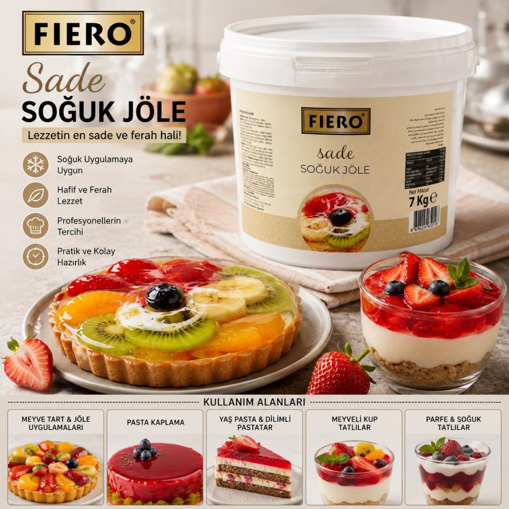 Fiero Soğuk Jöle Sade 7 kg - Pasta, Cheesecake ve Tatlılar için Profesyonel Parlak Pasta Jölesi