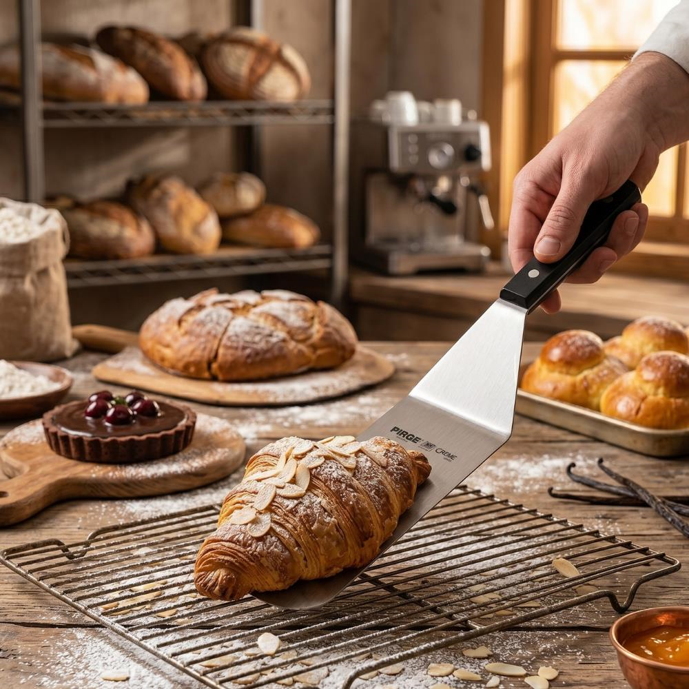Geniş Kürek Delikli 26 CM Siyah – Servis ve Kızartma Süzgeç Spatulası
