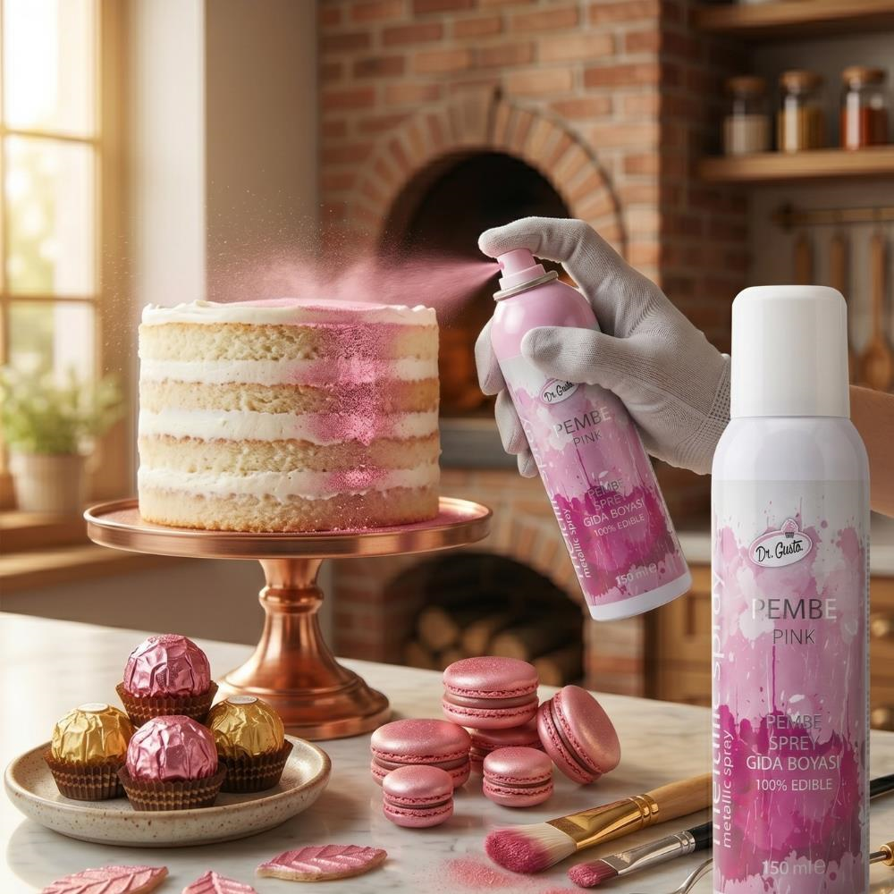 Dr. Gusto Gıda Sprey Boyası Pembe 150 ml - Pasta ve Tatlı Dekor Spreyi
