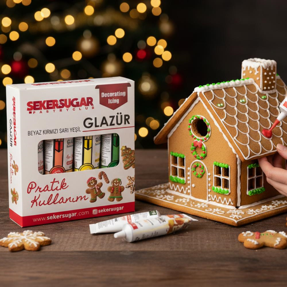 Şeker & Sugar Glazür 4lü Süsleme Seti 40 gr - Beyaz, Kırmızı, Sarı, Yeşil | Pasta ve Kurabiye Dekoru