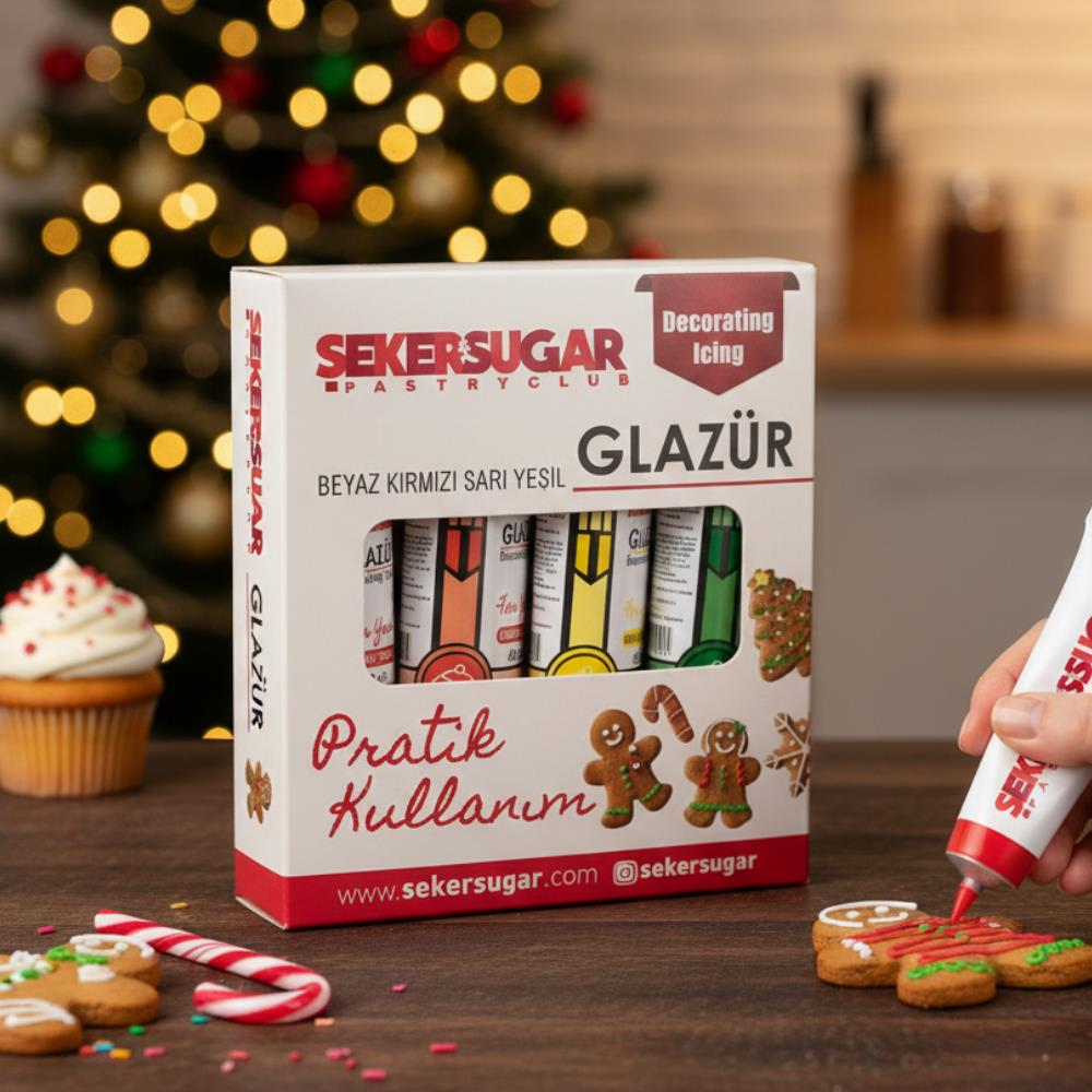 Şeker & Sugar Glazür 4lü Süsleme Seti 40 gr - Beyaz, Kırmızı, Sarı, Yeşil | Pasta ve Kurabiye Dekoru