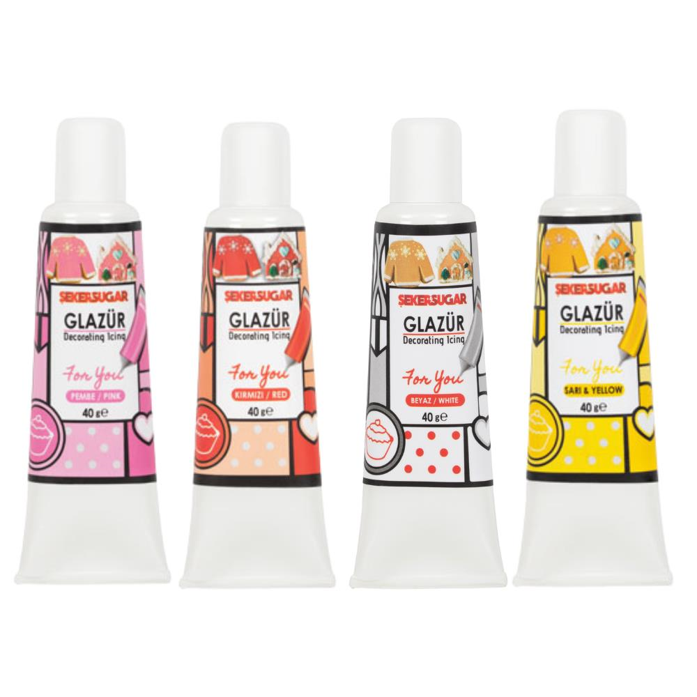 Glazür Tüp 4lü Set 40 Gr – Pasta ve Kurabiye Dekor Glaze Seti