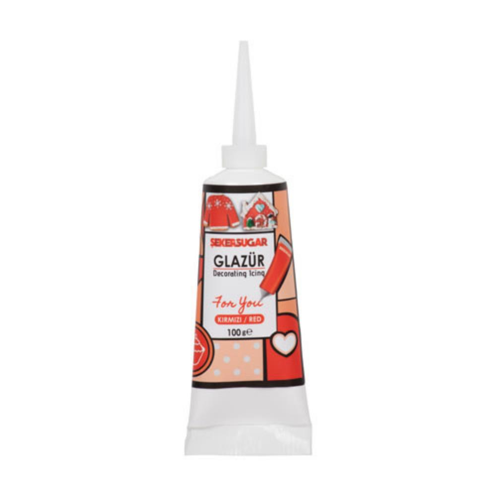 Şeker & Sugar Glazür Tüp Kırmızı 100 gr - Pasta, Kurabiye ve Tatlılar için Kırmızı Süsleme Glazürü