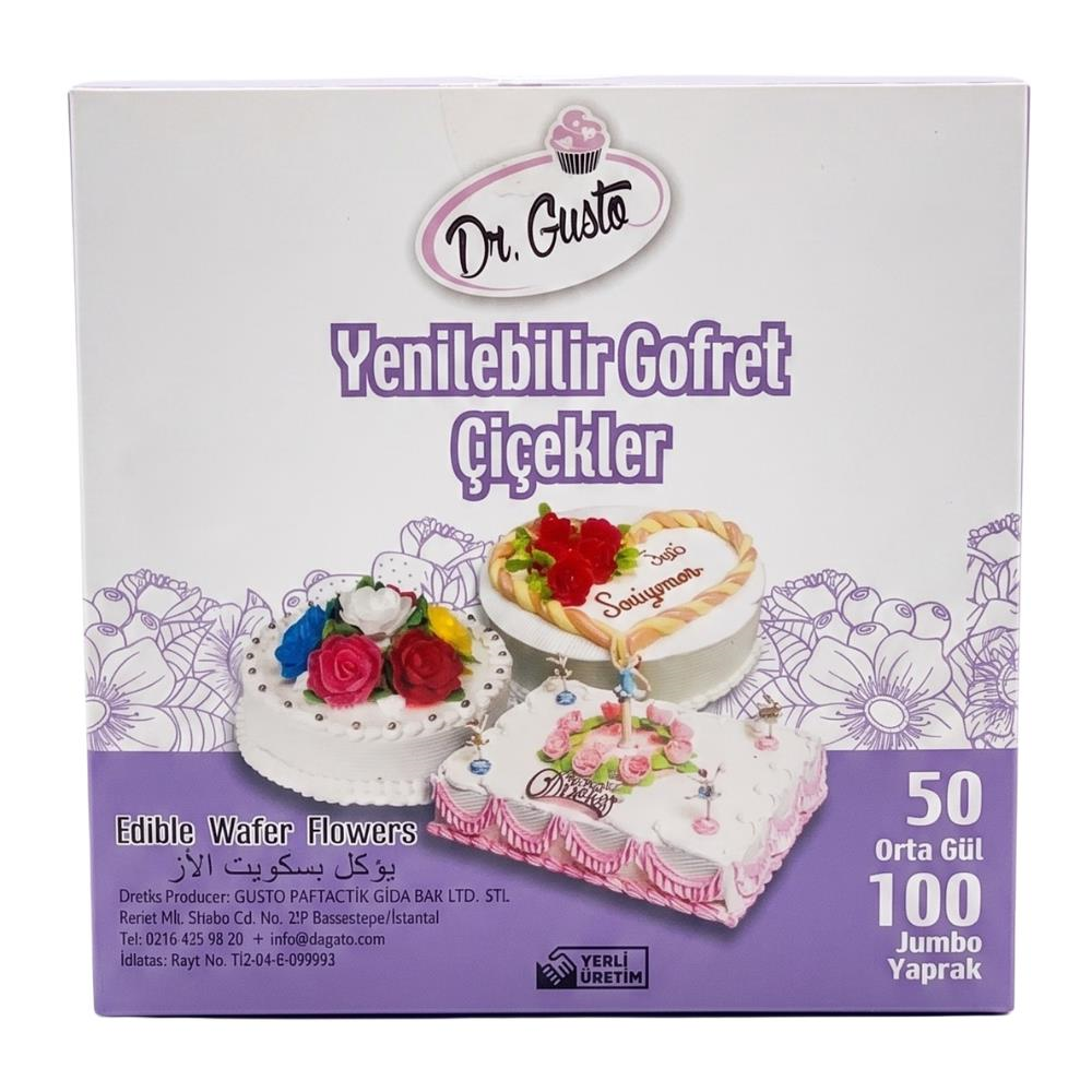 Dr. Gusto Gofret Gül Orta Boy 50 adet (100 Yaprak) - Yenilebilir Pasta Süsleme Gülü