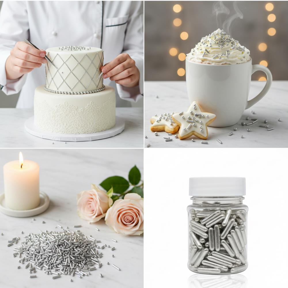 Gümüş Çubuk Süsleme Draje 50 g – Pasta, Cupcake ve Tatlı Süsleme Şekeri