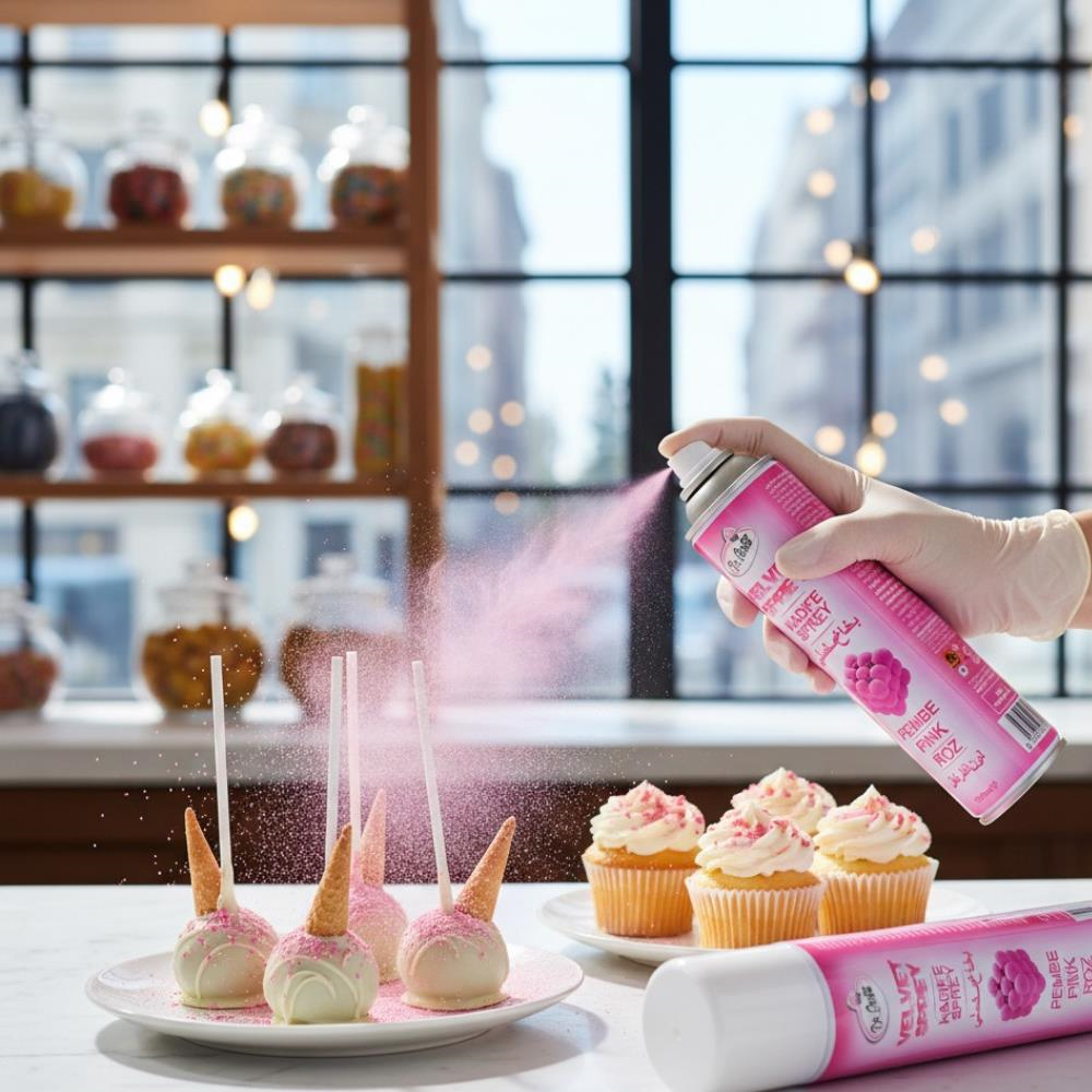 Kadife Sprey Pembe 250 ML – Velvet Efekt Pasta ve Tatlı Kaplama Gıda Boyası