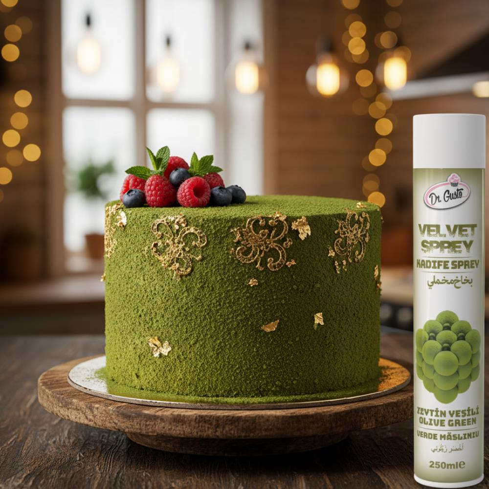 Kadife (Velvet) Sprey Gıda Boyası Zeytin Yeşili 250 ml