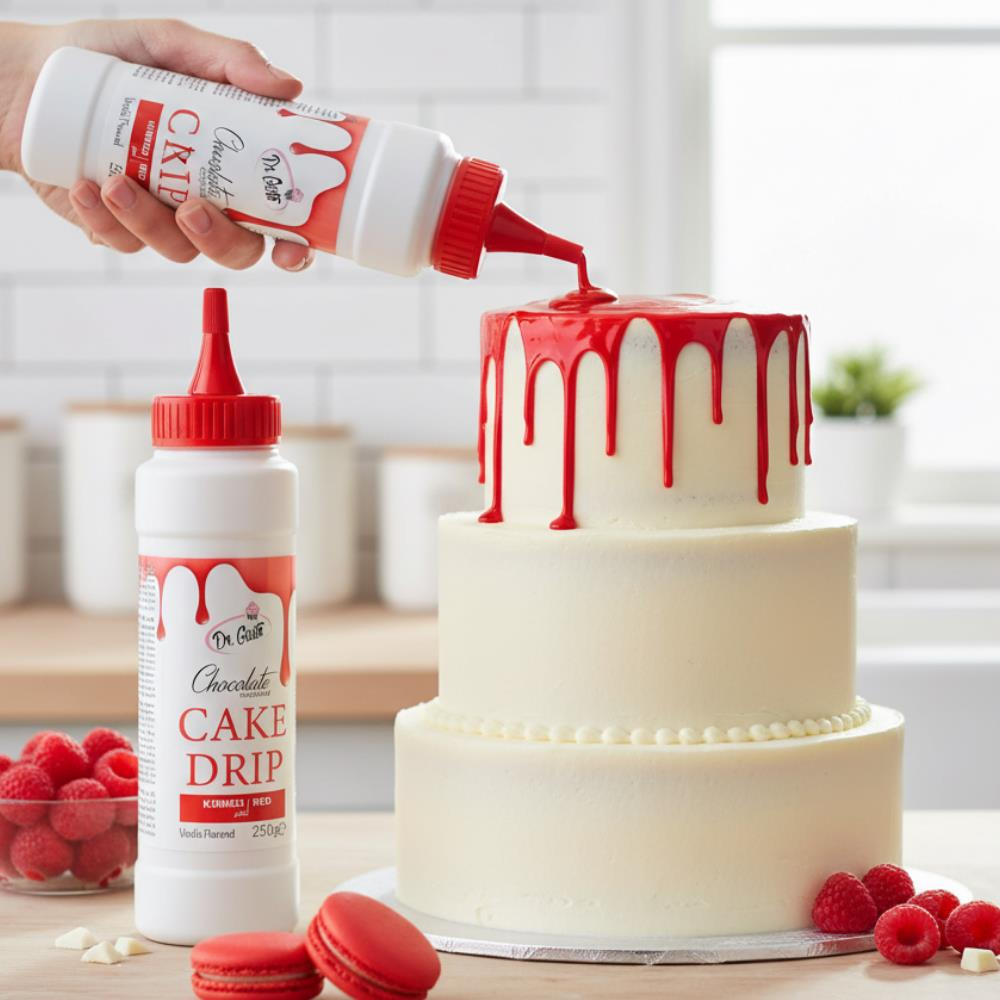 Dr. Gusto Kırmızı Cake Drip 250 gr - Pasta, Kek ve Tatlı Üzeri Çikolata Kaplama Sosu