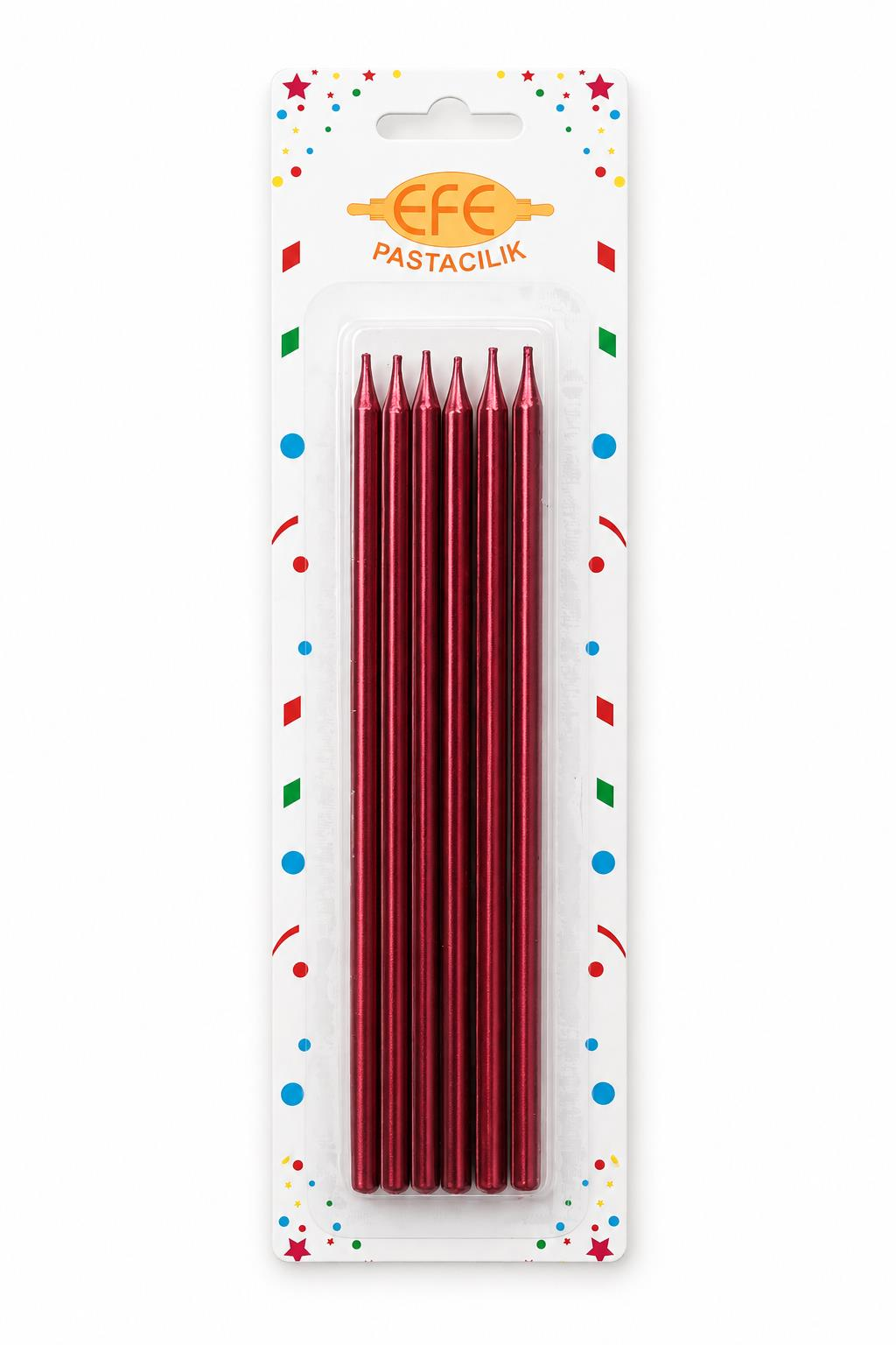 Kırmızı Metalik Uzun Pasta Mumu 20 Cm