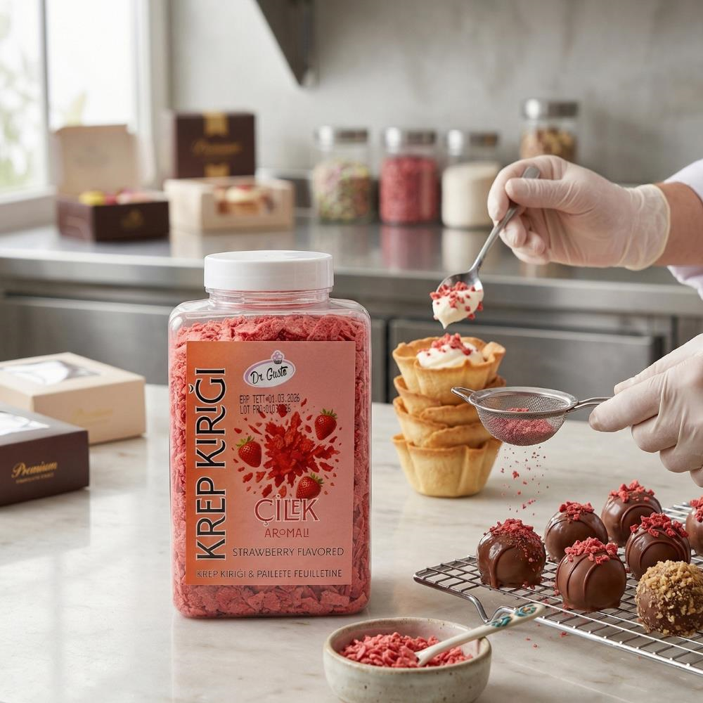 Dr. Gusto Krep Kırığı Çilek 150 gr - Pasta, Waffle ve Tatlı Süsleme Parçacıkları