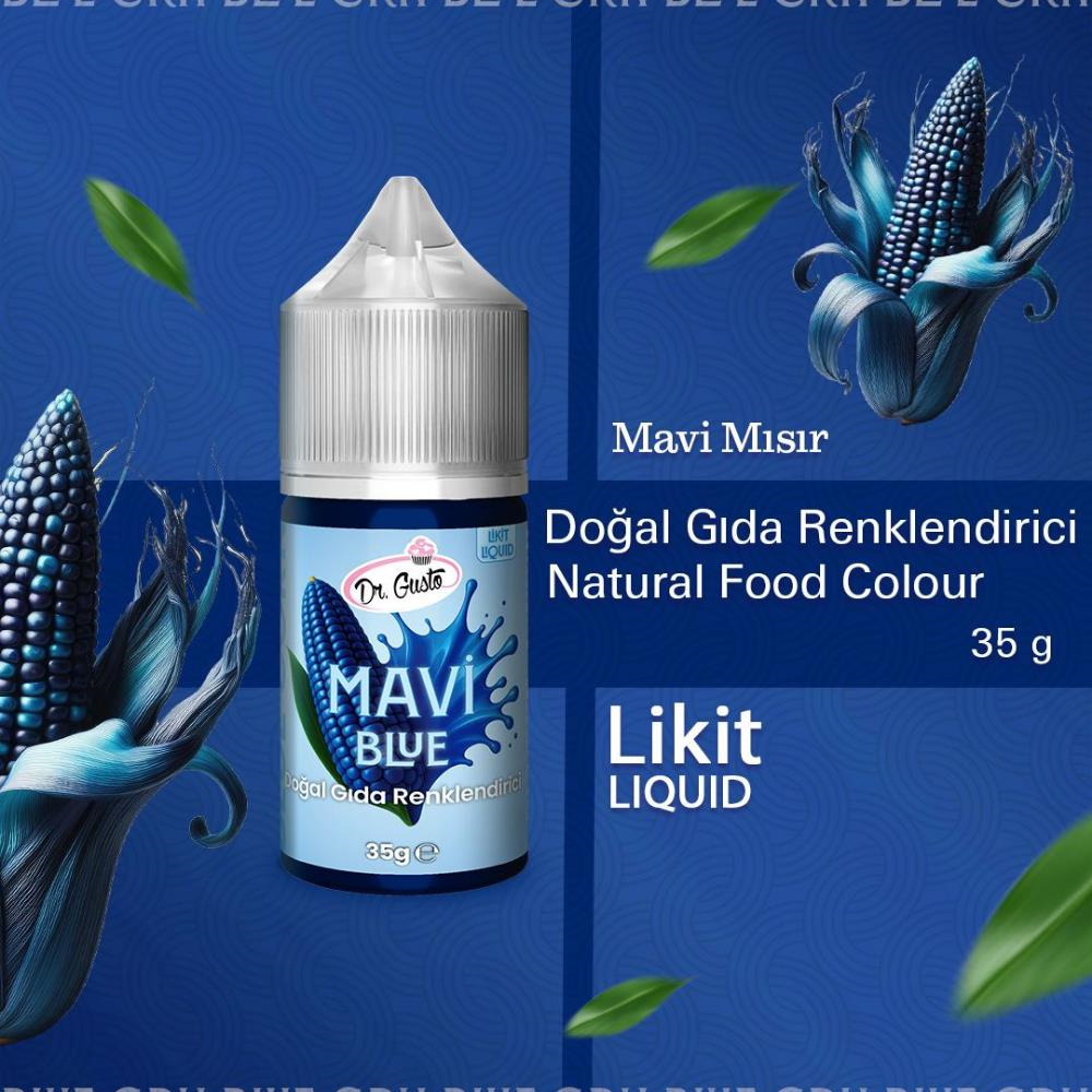 Dr. Gusto Likit Mavi Doğal Gıda Boyası 35 gr - Bitkisel Kaynaklı, Pasta ve Tatlılar için Katkısız Sıvı Renk Boyası