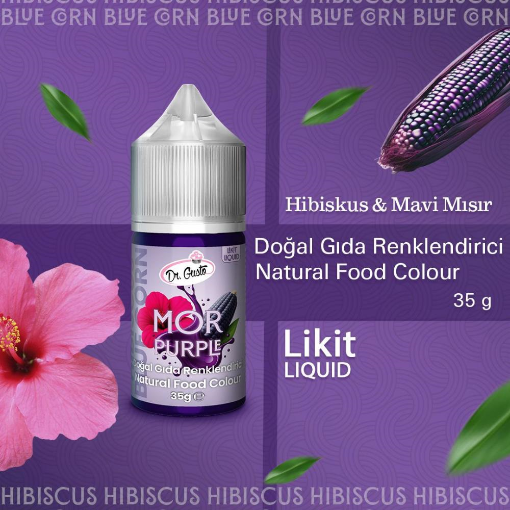 Dr. Gusto Likit Mor Doğal Gıda Boyası 35 gr - Bitkisel Kaynaklı, Pasta ve Tatlılar için Katkısız Sıvı Renk Boyası