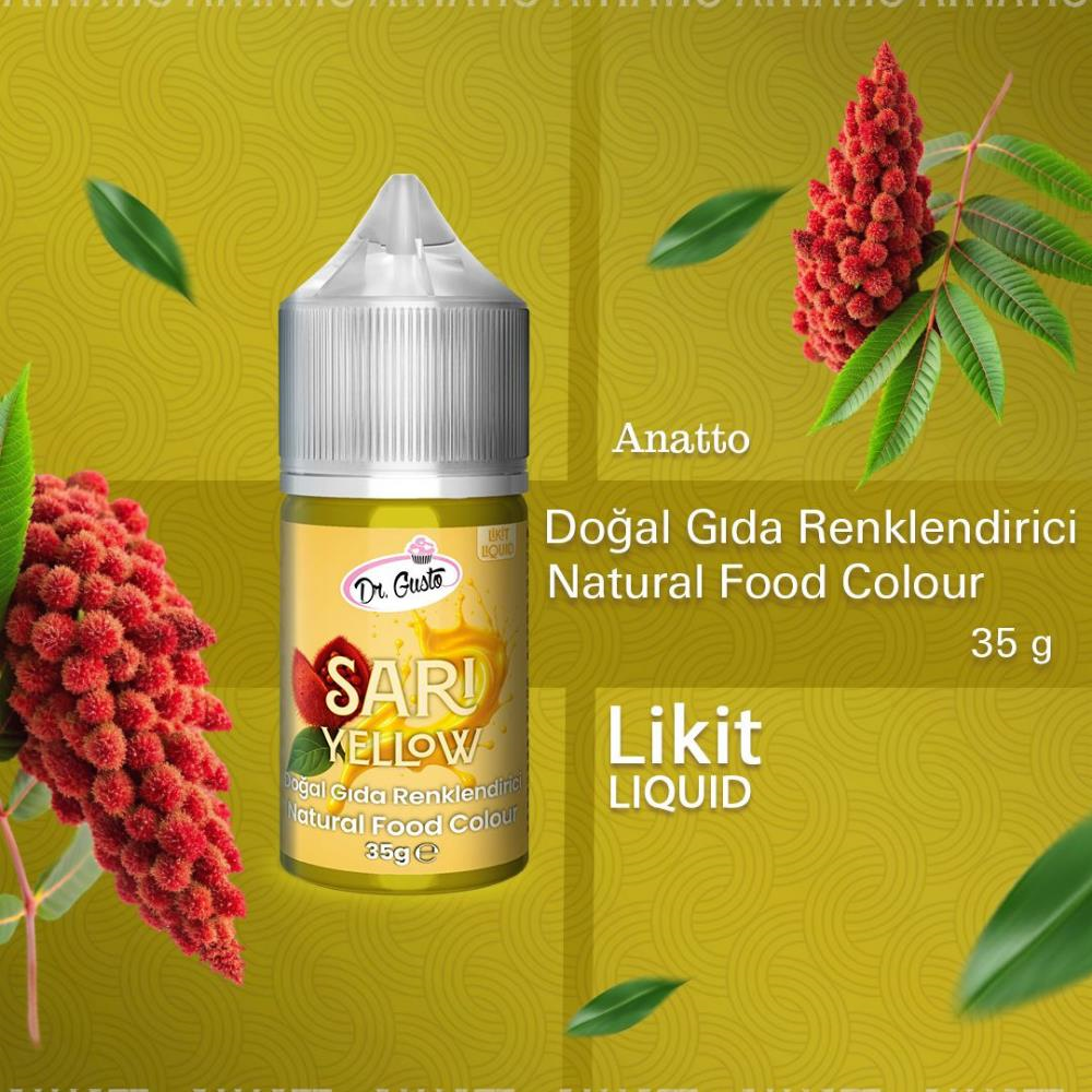 Dr. Gusto Likit Sarı Doğal Gıda Boyası 35 gr - Bitkisel Kaynaklı, Pasta ve Tatlılar için Katkısız Sıvı Renk Boyası