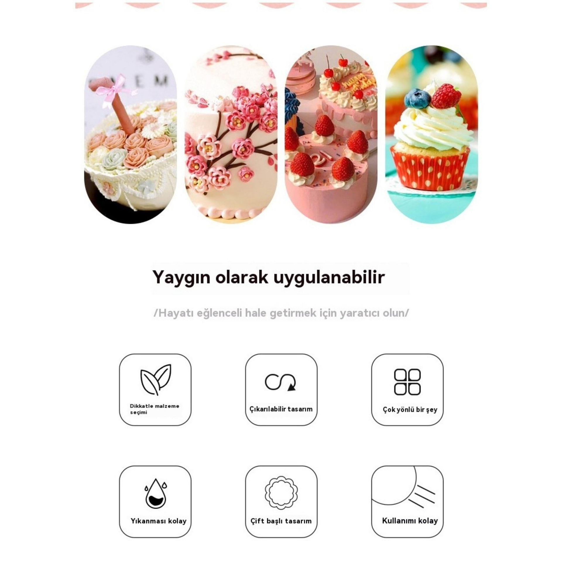 Efe Pastacılık Marzipan 8 Parça Çift Başlı Şeker Hamuru Şekillendirme Seti - Fondan, Kurabiye, Pasta ve Cupcake Süsleme Aparatları