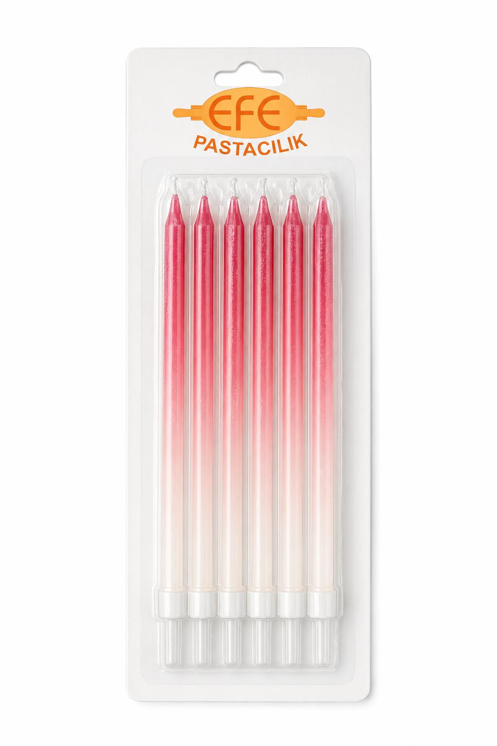 Metalik Beyaz Bordo Uzun Pasta Mumu 17 Cm